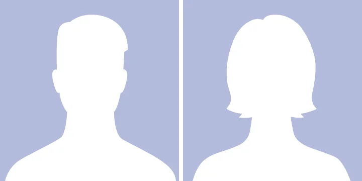 Two white silhouettes representing male and female profile placeholders on a light purple background.